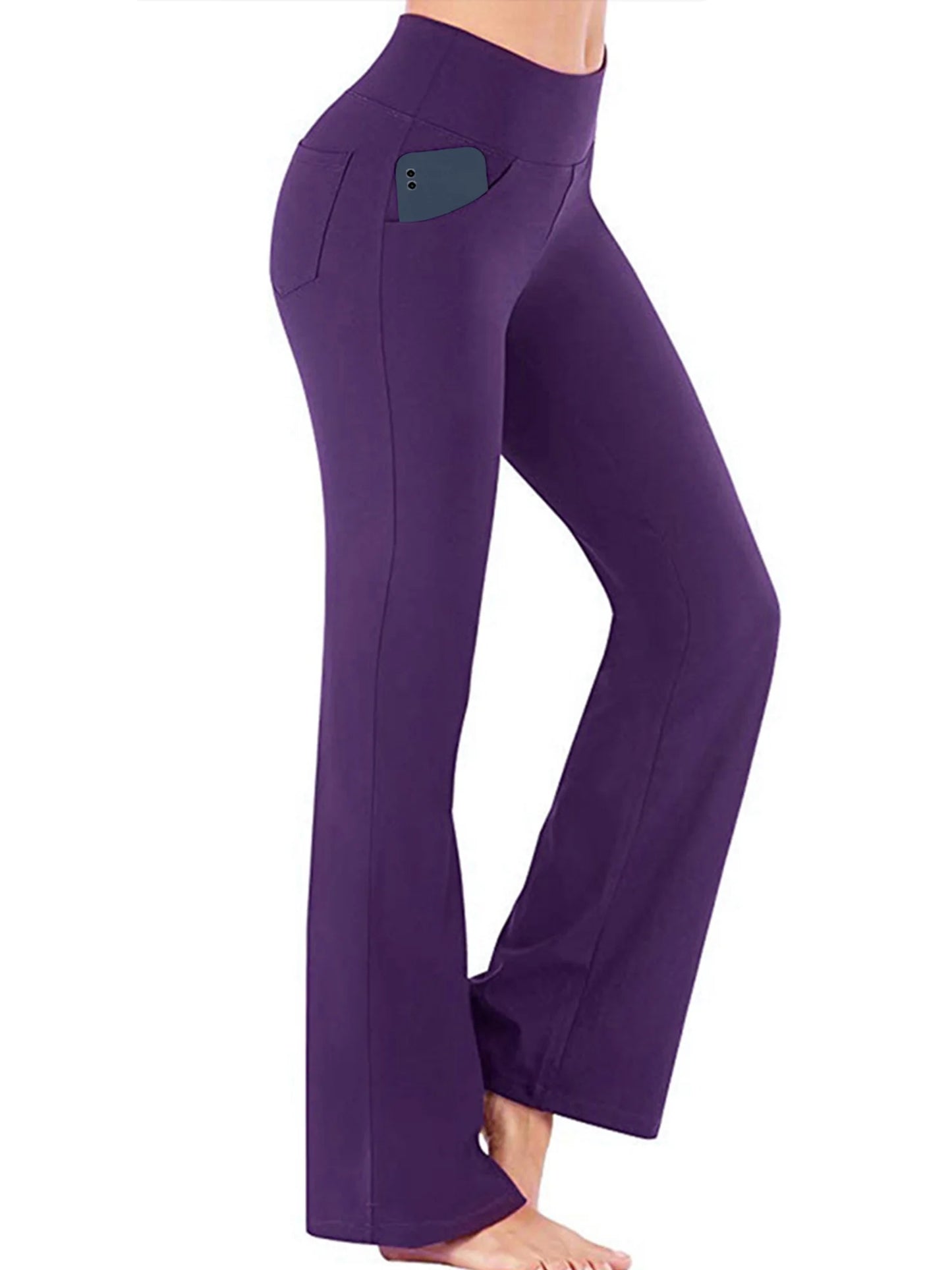 Women Bootcut Yoga Pants with Pockets Female High Waist Bootleg Trousers Workout Activewear Purple 3XL