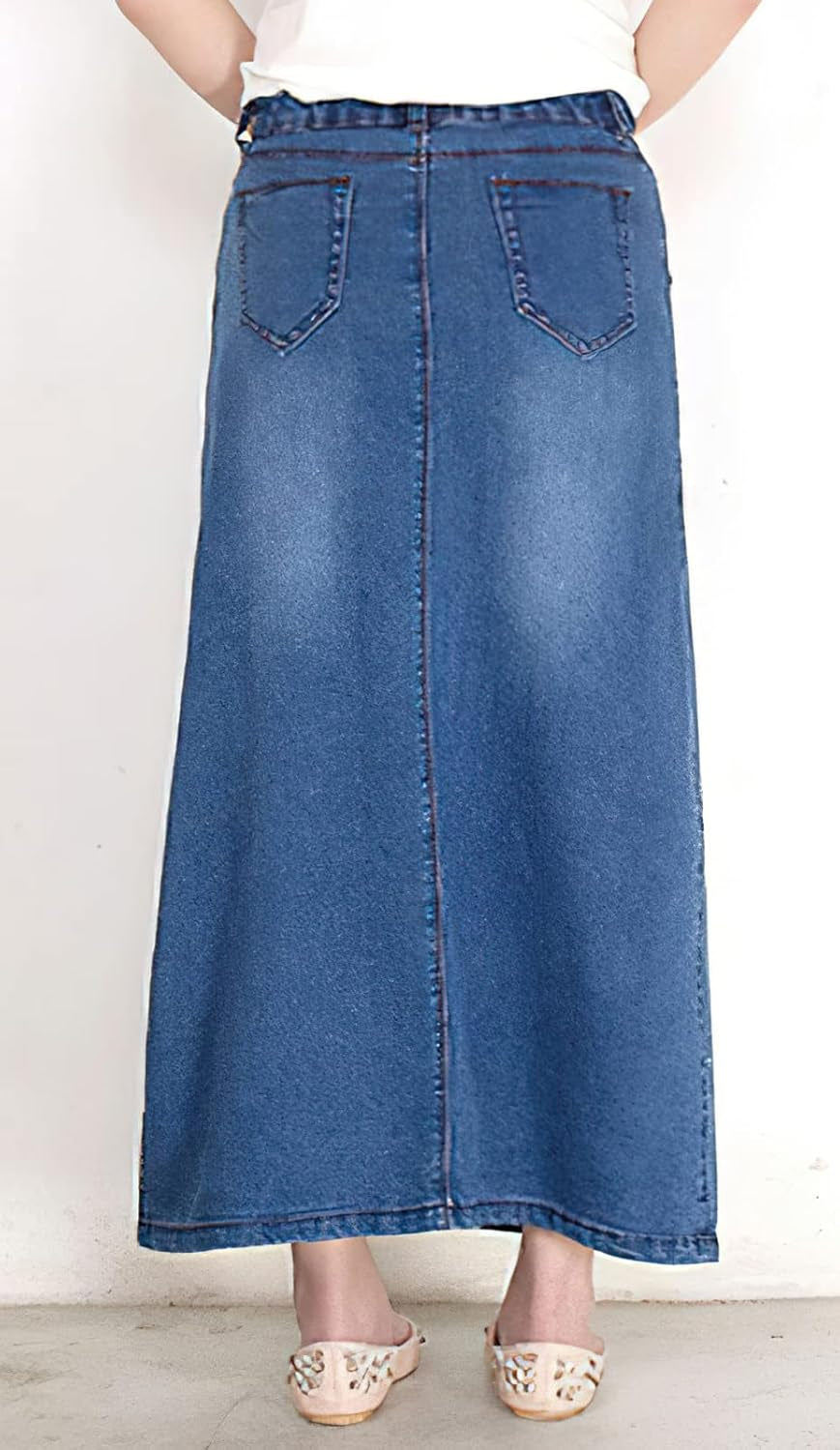 Long Denim Skirts for Women High Waist a Line Jean Maxi Skirt with Pockets