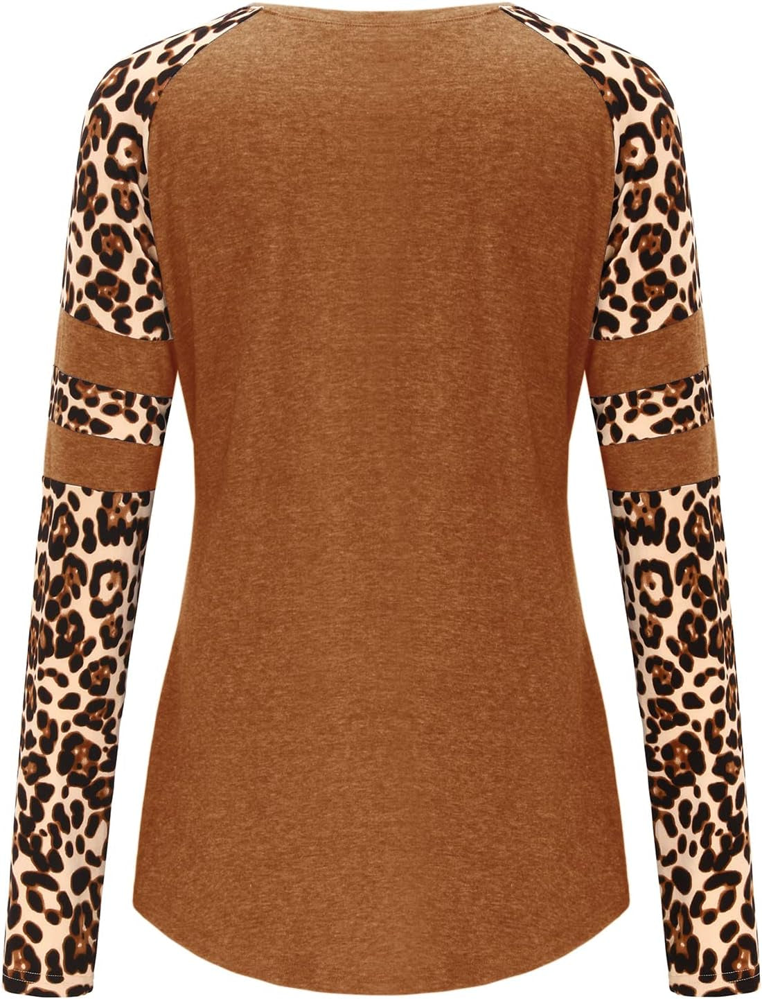 Women'S Long/Short Sleeve Leopard Print Color Block Tunic Tops Casual Raglan Shirt