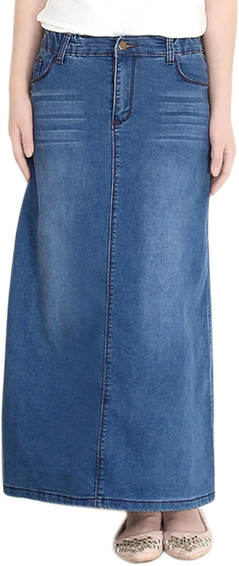 Long Denim Skirts for Women High Waist a Line Jean Maxi Skirt with Pockets