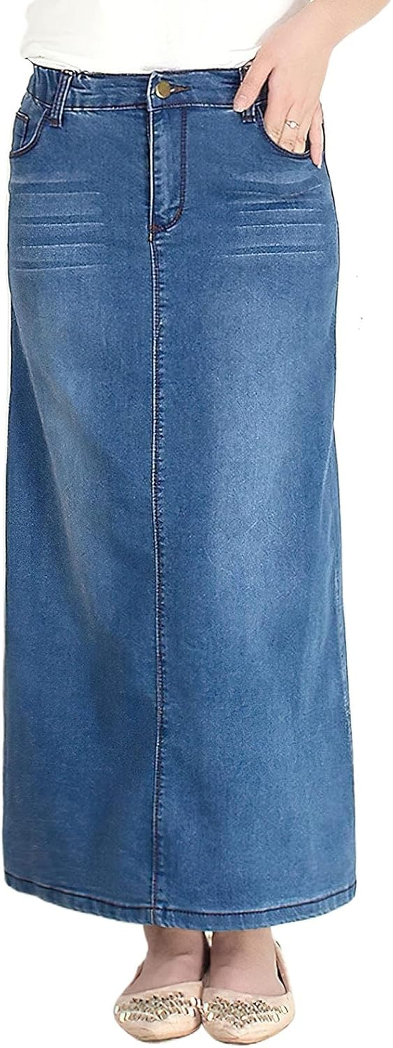 Long Denim Skirts for Women High Waist a Line Jean Maxi Skirt with Pockets