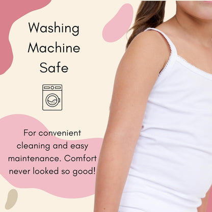 Girls Solid White Snug Fit Tagless Cami Vest - 100% Cotton Super Soft Undershirts (3/Pack)