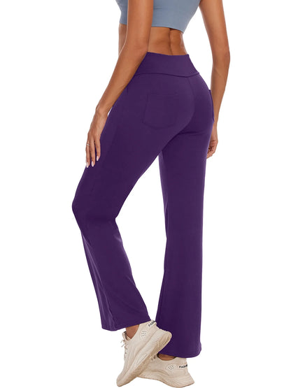 Women Bootcut Yoga Pants with Pockets Female High Waist Bootleg Trousers Workout Activewear Purple 3XL