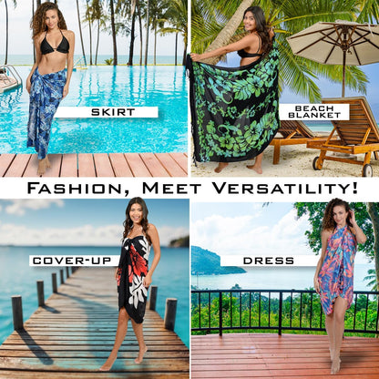 Sarong Bathing Suit Cover up for Women – Long Pareo Beach Wraps, Swimsuit Coverup Skirt, Stylish Bikini Cover Up
